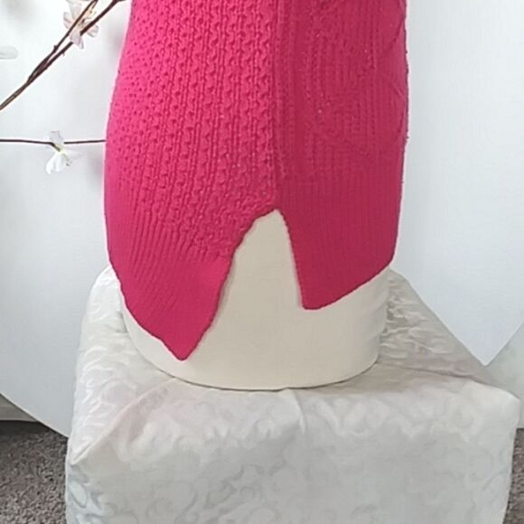 SO Sweater Hot Pink Metallic Thread Scoop Neck Tunic Hi Low Split Hem Y2… - Picture 7 of 15